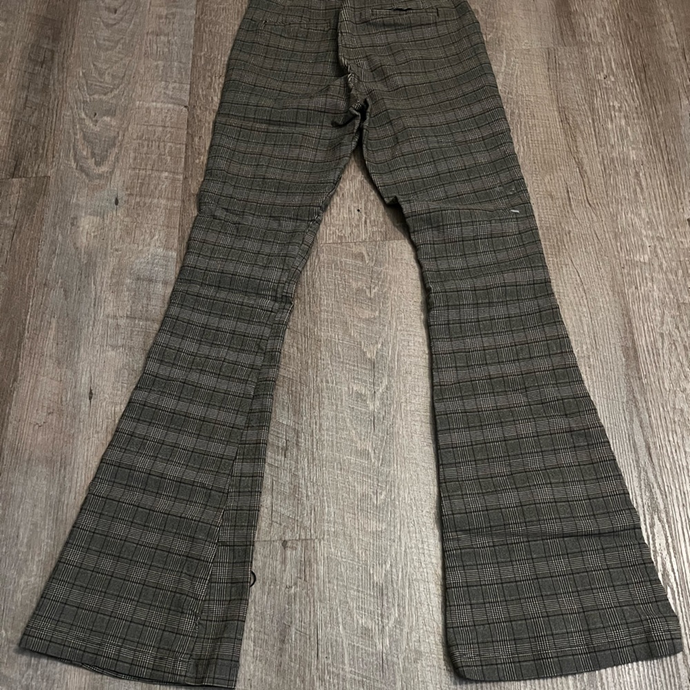 Fashion Nova Plaid Flare Pants - Gray